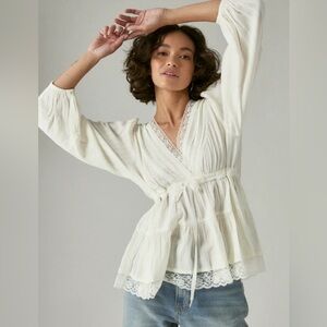 Lucky Brand White Lace Trim Blouse